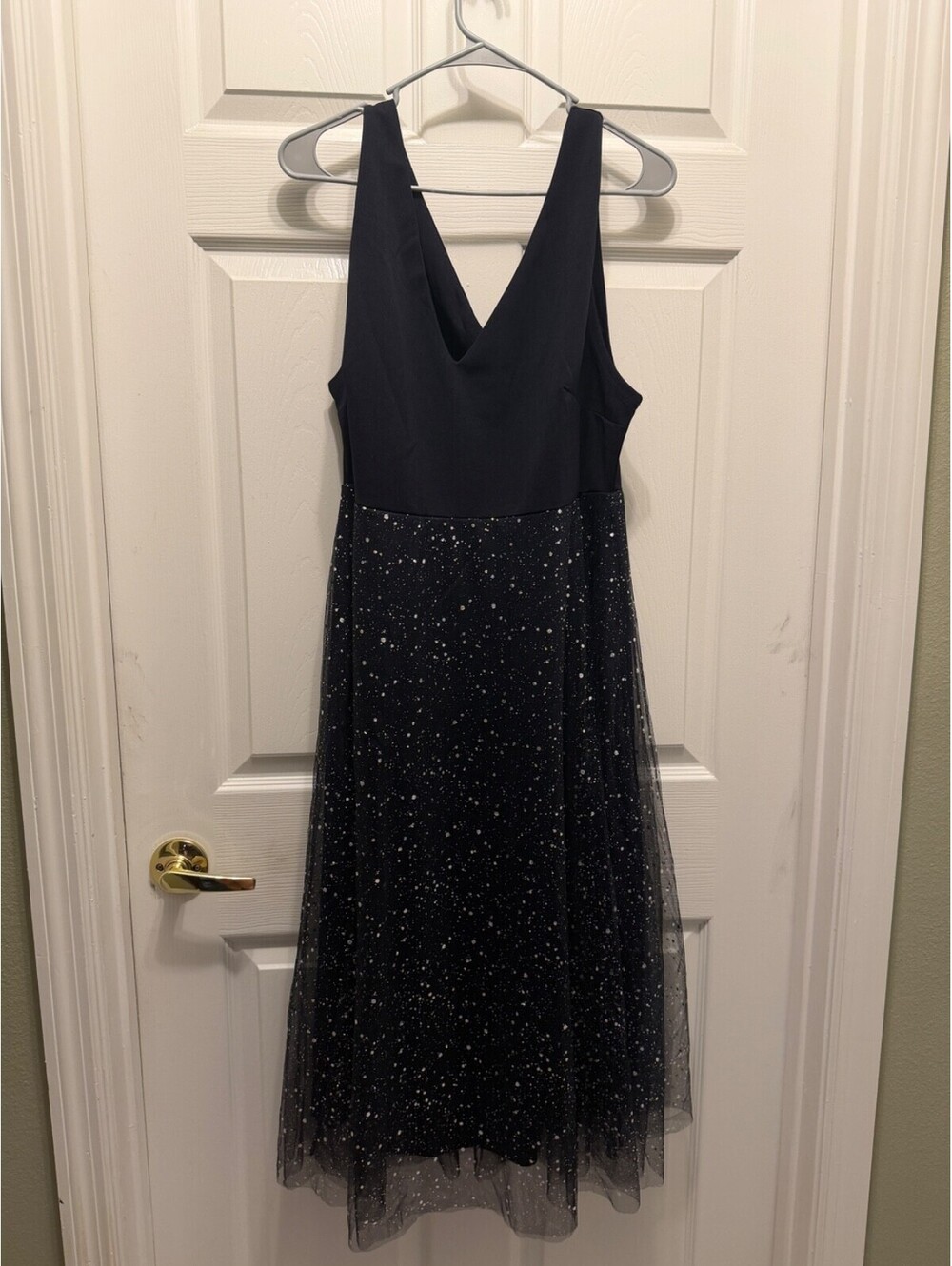 Floerns V Neck Sleeveless Sequin Navy Blue Midi Dress Size 3XL